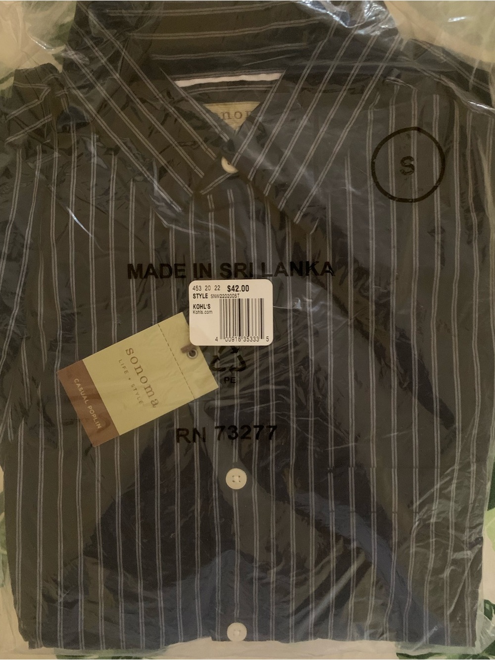 SONOMA Navy and White Stripe Casual Button-Down Shirt